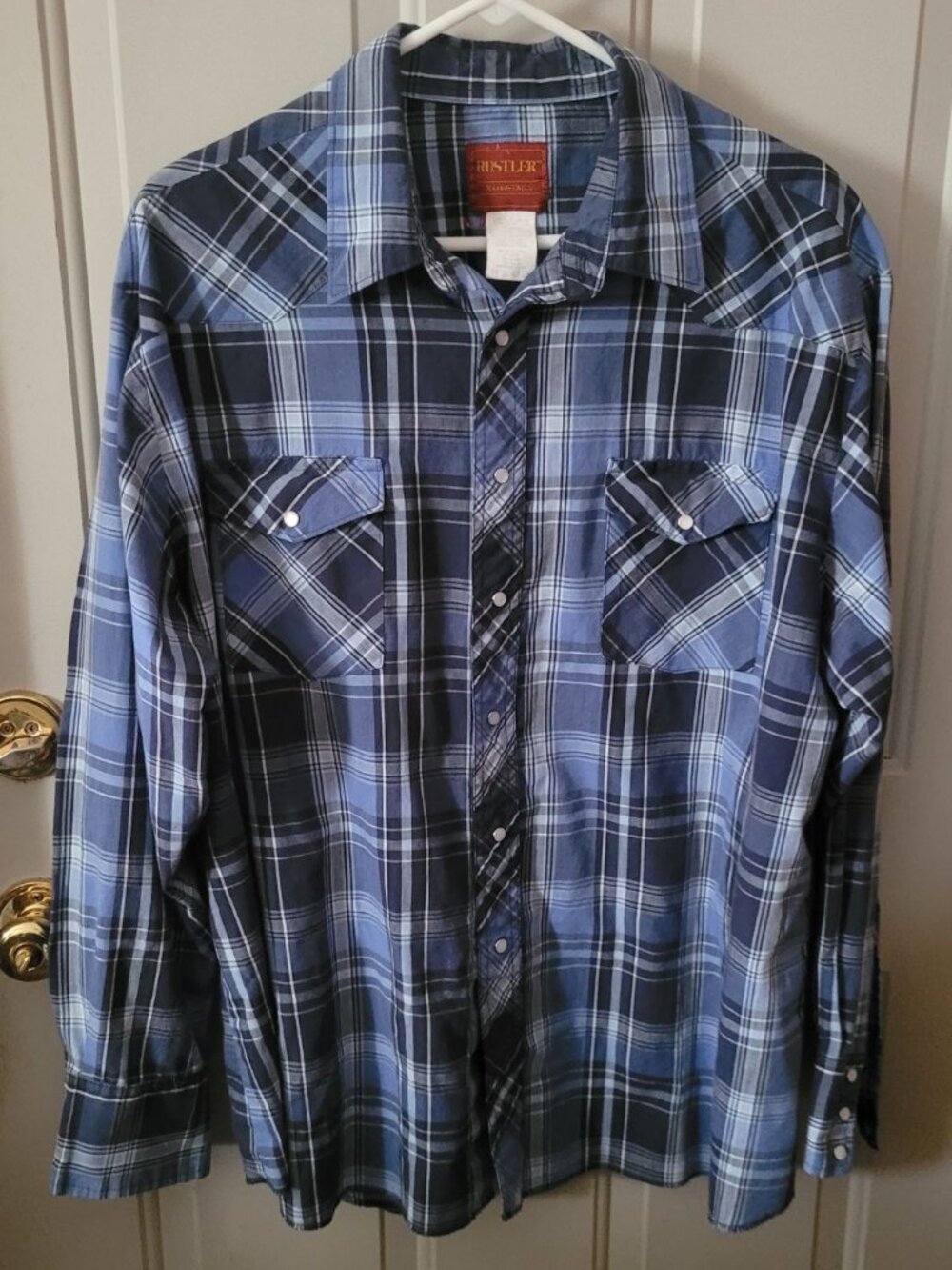 Vintage Rustler Blue Plaid Western Shirt Snap Front Shirt Men's Size Large